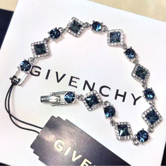 Givenchy Jewelry - New Givenchy Blue Stone Silver Bracelet with Black Storage Bag Never Worn